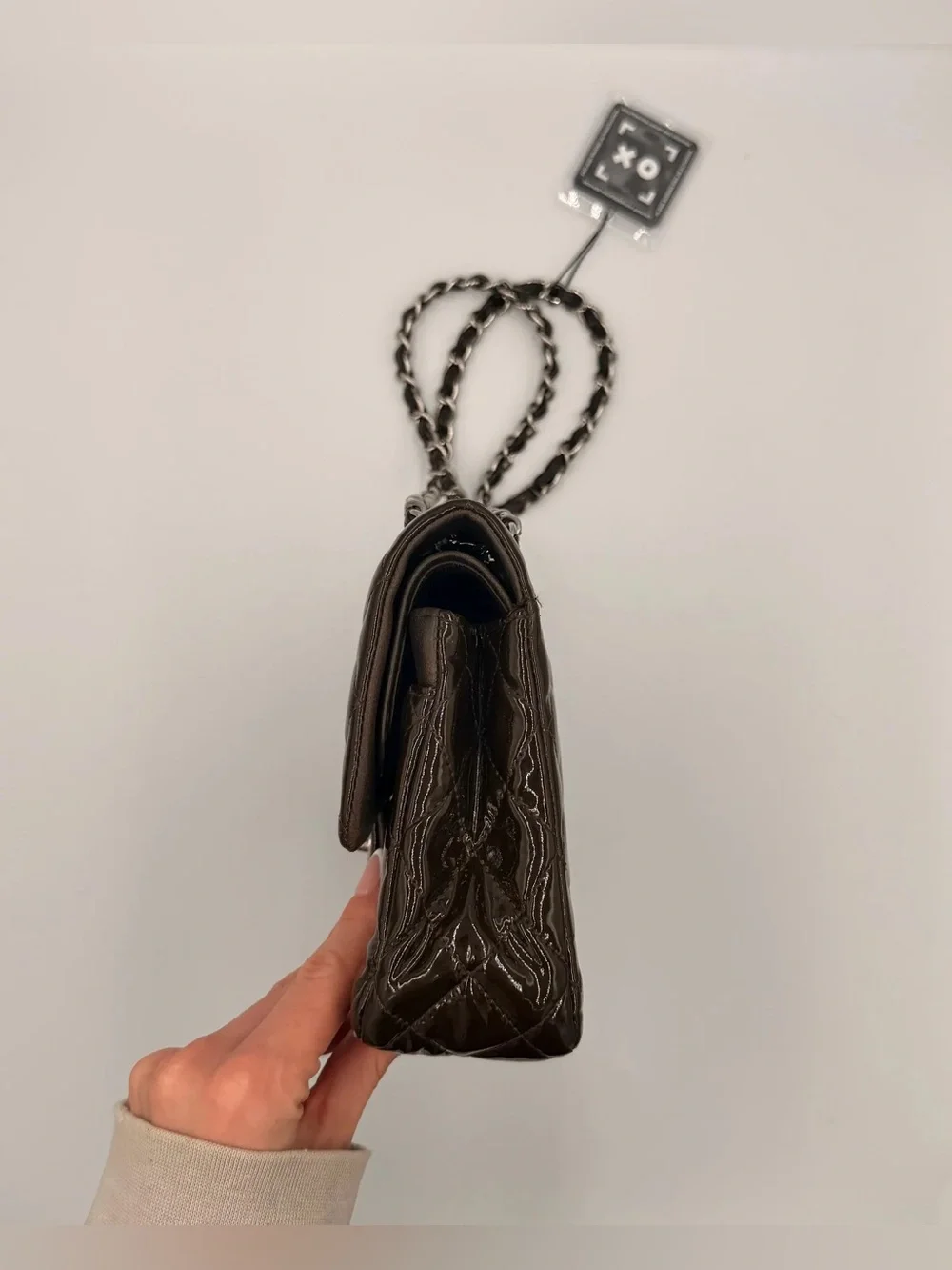 Chanel Classic Medium Double Flap — Dark Brown Patent Silver HW